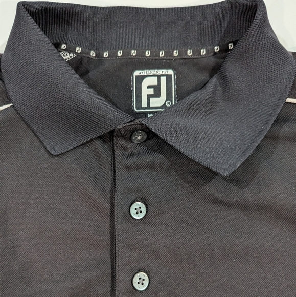 Footjoy Athletic Fit Mens Large L Golf Polo Shirt Black Short Sleeve Performance - Picture 2 of 8